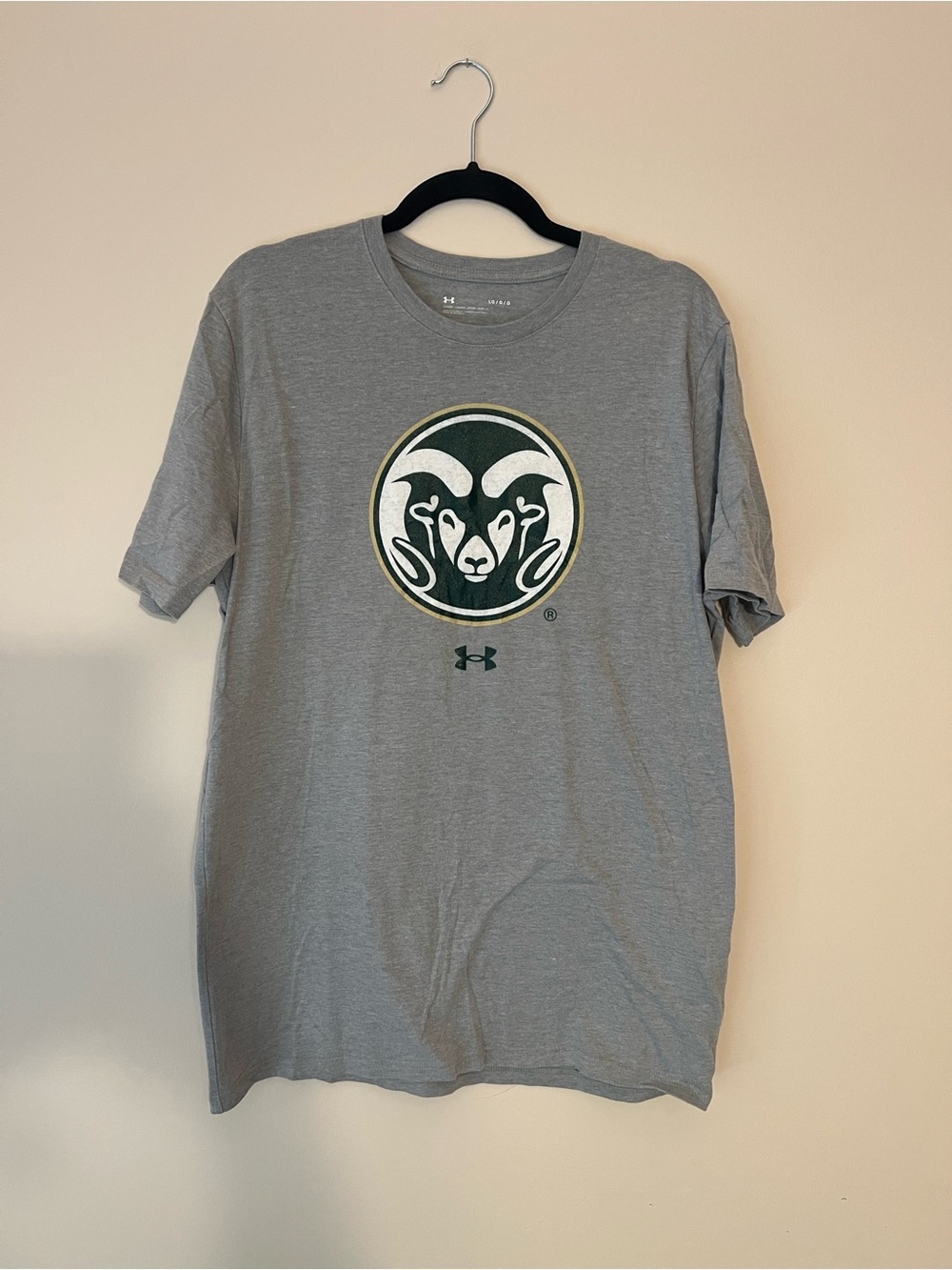LG Gray Short Sleeve Crewneck T‑Shirt with Green and White Ram Logo